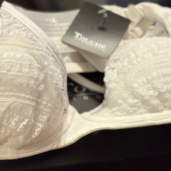Women Touche Lingerie White Lace Underwire Bra 32C Adjustable Straps Tags Box - Picture 1 of 13